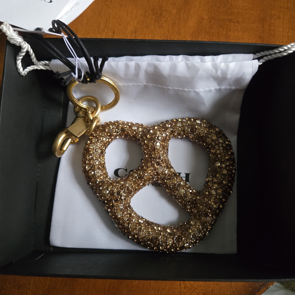 Coach Crystal Pretzel Keychain Charm - Gold Glitter - Picture 6 of 7